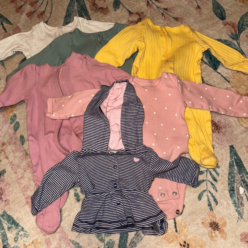 Baby Footie Pajamas, onesie, and hoodie bundle